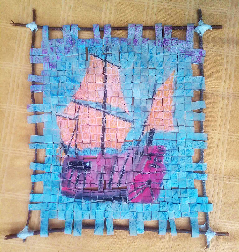 Ship on woven canvas #2